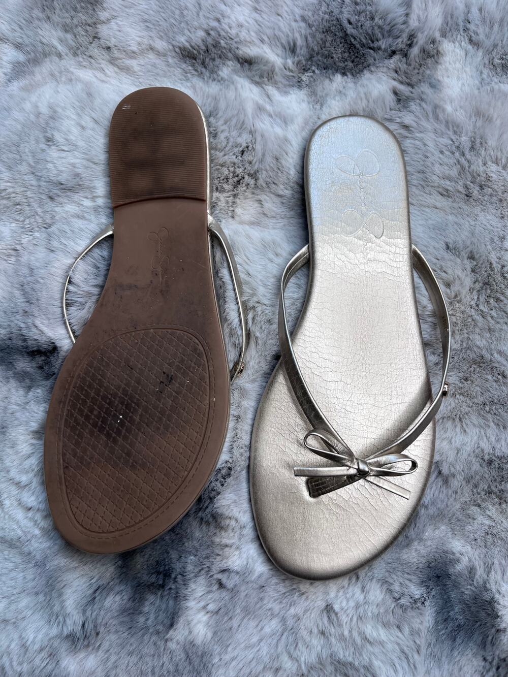 Gold Metallic Bow Thong Flat Sandals Summer Slide Shoes